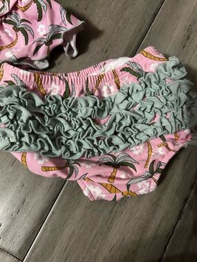 Pink Palm Tree Ruffle Toddler Tankini